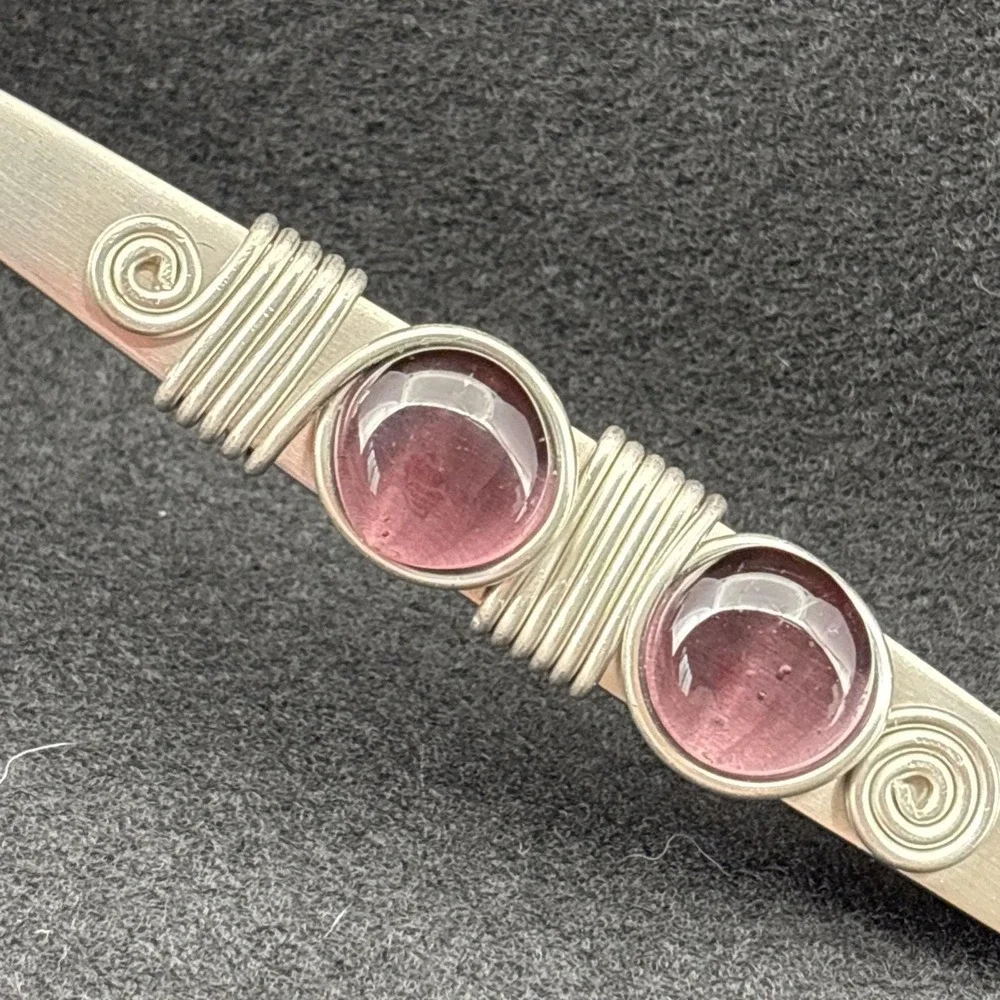 Handcrafted SS Salad Set And Butter Knife South Africa Purple Cabochon Stones
